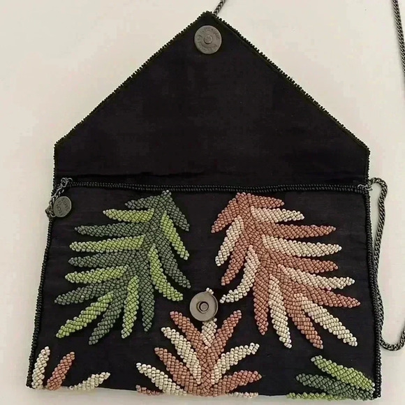 Anthropologie From St Xavier Palm Beaded Clutch Crossbody Purse - Picture 3 of 9